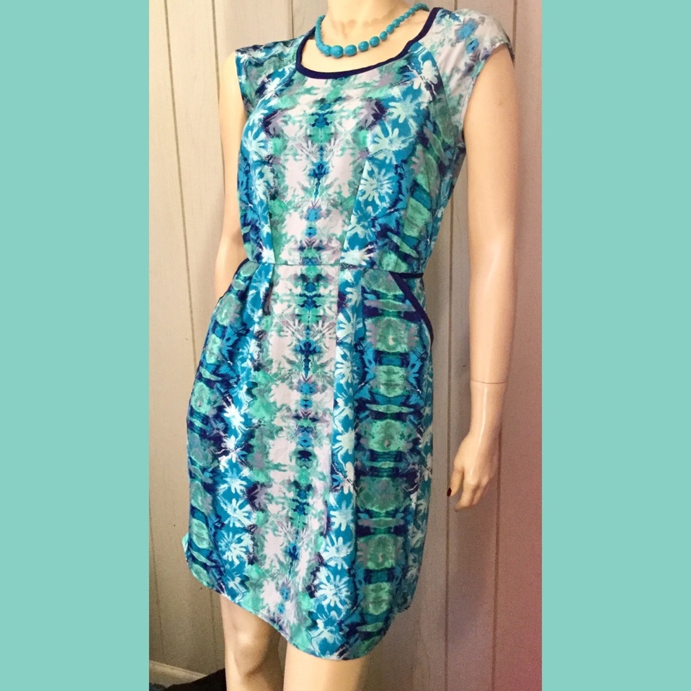 Retro style MOSSIMO Blue Watercolor Floral Print Party Dress